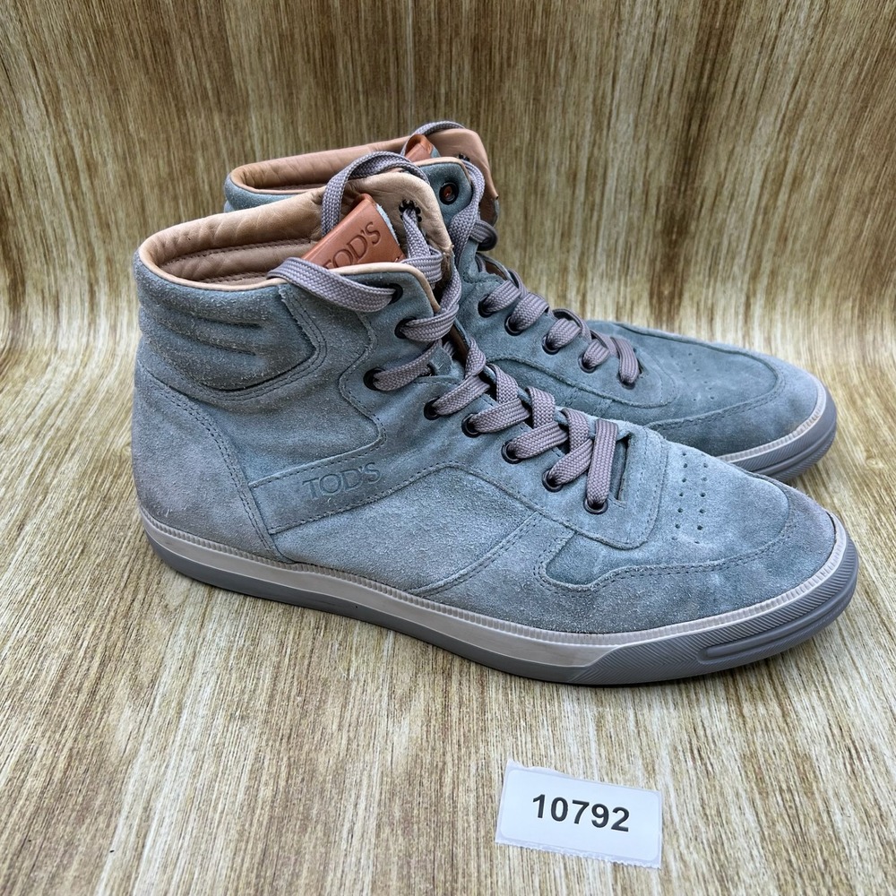 Tods High Top Sneakers Men's Size 8 Blue Gray Suede Leather Italian Luxury Shoes - Picture 10 of 10